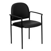 Comfort Black Vinyl Stackable Steel Side Reception Chair with Arms