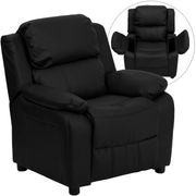 Kids Deluxe Padded Vinyl Recliner with Storage Arms - Black