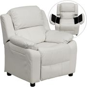 Kids Deluxe Padded Vinyl Recliner with Storage Arms - White