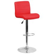 Contemporary Vinyl Adjustable Bar Stool with Rolled Seat - Red/Chrome