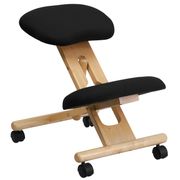 Mobile Wooden Ergonomic Kneeling Office Chair - Black Fabric