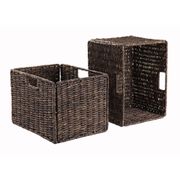 Granville Tall Foldable Corn Husk Baskets - Set of 2, Chocolate