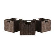 Granville Small Foldable Corn Husk Baskets - Set of 3, Chocolate