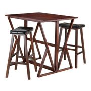 Harrington 3-Piece Drop Leaf High Table with Bar Stools, Saddle Seat