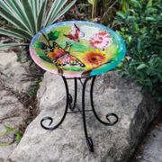 Butterflies with Flowers Bird Bath with Stand