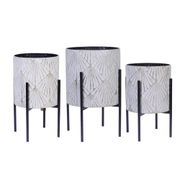 3-Piece Metal Planters with Black Stand - White/Gold