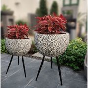 2-Piece MgO Planters with Metal Stand - 19", Gray