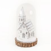 LED Snow-Covered White Church Glass Dome