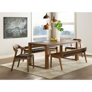 Rasmus 5-Piece Dining Set - Table, 2 Benches, 2 Side Chairs, Chestnut Wire-Brush