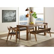 Rasmus 5-Piece Dining Set - Table, 2 Benches, 2 Arm Chairs, Chestnut Wire-Brush