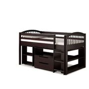 Addison Wood Junior Loft Bed with Storage Drawers, Bookshelf, and Desk - Twin, Espresso