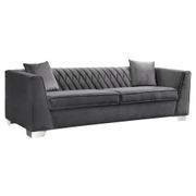 Cambridge Velvet Contemporary Sofa - 88", Dark Gray/Brushed Stainless Steel