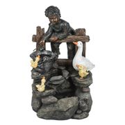 Resin Child and Duck Family Outdoor Fountain with LED Light
