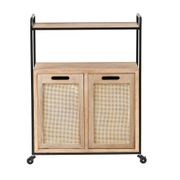 Mobile Wood Double Tilt-Out Laundry Hamper and Storage Cabinet - Natural/Black