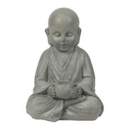 Buddha Monk and Bowl Garden Statue - Weathered Gray