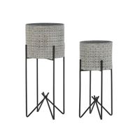 Metal Cachepot Planters with Stands - Set of 2, Gray/Black