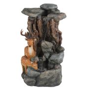 Resin Two Deer with Tree and Rock Outdoor Fountain with LED Lights