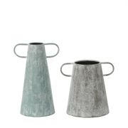 Farmhouse Metal Vases - Set of 2, Light Blue/Gray