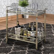 2-Tiered Metal Serving Cart with Glass Shelves and Side Rails - Antique Gold