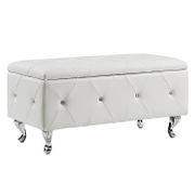 Tufted Bonded Leather Storage Bench - White