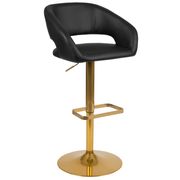 Contemporary Vinyl Adjustable Bar Stool with Rounded Mid-Back - Black/Gold