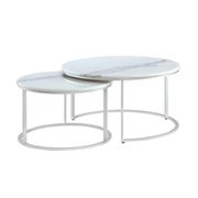 Round Marble Top 2-Piece Nesting Coffee Table - White/Silver