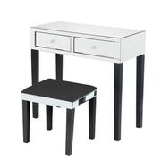 Vanity Table with Stool Set Mirrored 2-Drawer - Black