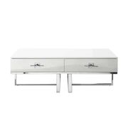 High Gloss Finish Stainless Steel Base 2 Drawers Coffe Table - White/Chrome