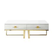 High Gloss Finish Stainless Steel Base 2 Drawers Coffe Table - White/Gold