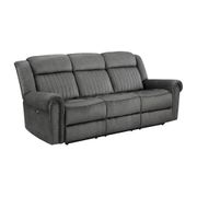 Abington 89" Rolled Arm Microfiber Straight Power Double Reclining Sofa - Charcoal