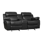 Alamo 77.5" Pillow Top Arm Faux Leather Double Glider Reclining Loveseat with Center Console - Black