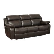 Alamo 88" Pillow Top Arm Faux Leather Straight Double Reclining Sofa with Center Drop-Down Cup Holders - Brown