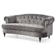 Beverly 82" Velvet 3-Seater Sofa with Nailheads Trim - Dark Gray