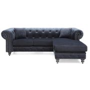 Nola 98" Velvet L-Shape 3-Seater Sofa with 2-Throw Pillow - Black