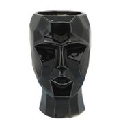 Faceted Ceramic Face Vase - Black