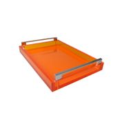 Lucite Decorative Tray with Handles - Rectangle, Neon Orange/Silver