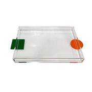 Decorative Tray with Geometric Shaped Handles - Orange/Green