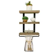 Industrial 3-tier Floating Shelf with Towel Bar - 24", White