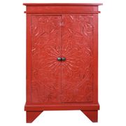 Shabby Chic Cottage Wood Carved Accent Cabinet - Distressed Red