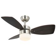 6-Speed Ceiling Fan with Dual-Finish Wood Blades and White Glass Lampshade - 36" Satin Nickel