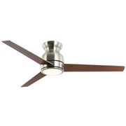 3-Blade Flush Mount Ceiling Fan with Remote Control and Light Kit - 52", Satin Nickel