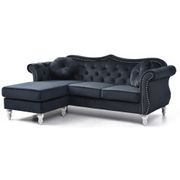 Hollywood 81" Velvet Chesterfield Sectional with 2-Throw Pillow - Black