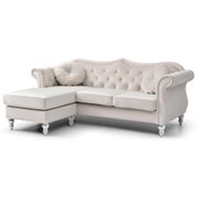 Hollywood 81" Velvet Chesterfield Sectional with 2-Throw Pillow - Ivory