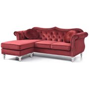 Hollywood 81" Velvet Chesterfield Sectional with 2-Throw Pillow - Burgundy