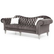 Wilshire 98" Velvet Sofa with 2-Throw Pillow - Dark Gray