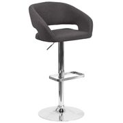 Contemporary Fabric Adjustable Bar Stool with Rounded Mid-Back - Charcoal/Chrome