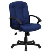 Mid-Back Fabric Swivel Office Chair with Arms - Navy