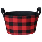 Plaid Fabric Basket with Handle - Red/Black, Set of 6
