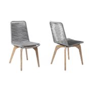 Island Outdoor Patio Eucalyptus Wood Dining Chair - Light with Gray Rope - Set of 2