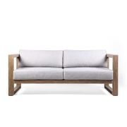 Paradise Outdoor Patio Solid Eucalyptus Wood Sofa with Light and Light Gray Fabric